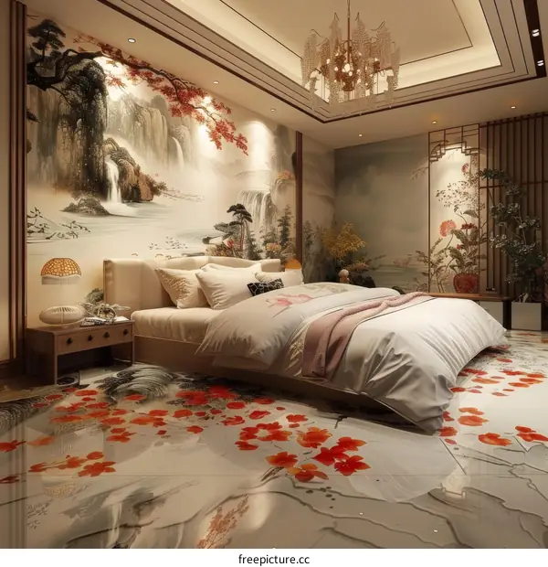 Elegant Chinese Bedroom with Artistic Flooring Design