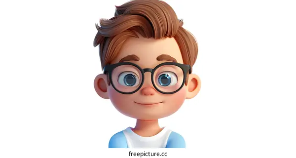 Smiling Cartoon Boy with Glasses