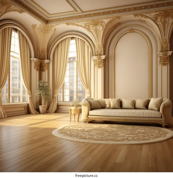 Ornate living room with sofa and rug