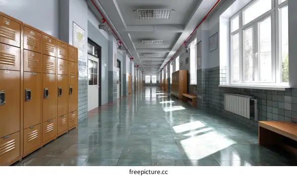 Empty School Corridor with Lockers