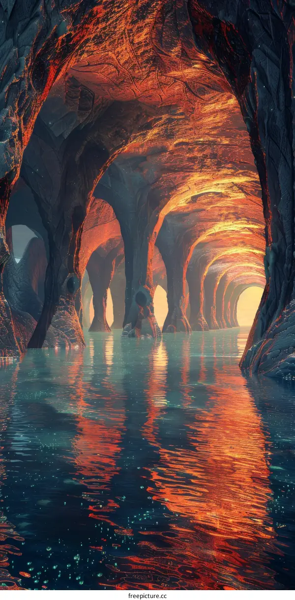 Mystical Underground Lake with Bioluminescent Mushrooms