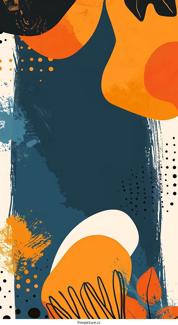 Abstract Orange Blue and Black Minimalist Art Illustration Background