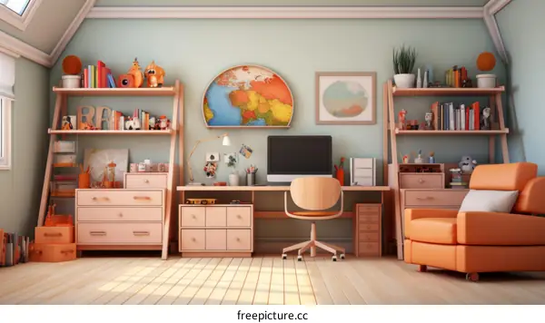 A well-organized home office with lots of storage for an efficient and productive workflow