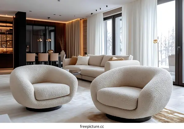 Modern Living Room Interior Design with Fluffy Armchairs