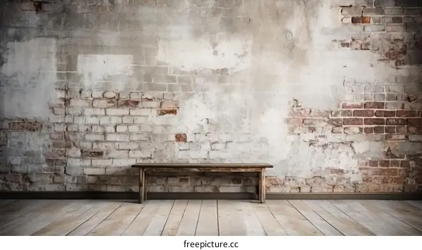 An empty room with a wooden bench