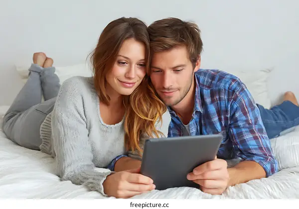 Couple Relaxing at Home with Digital Tablet