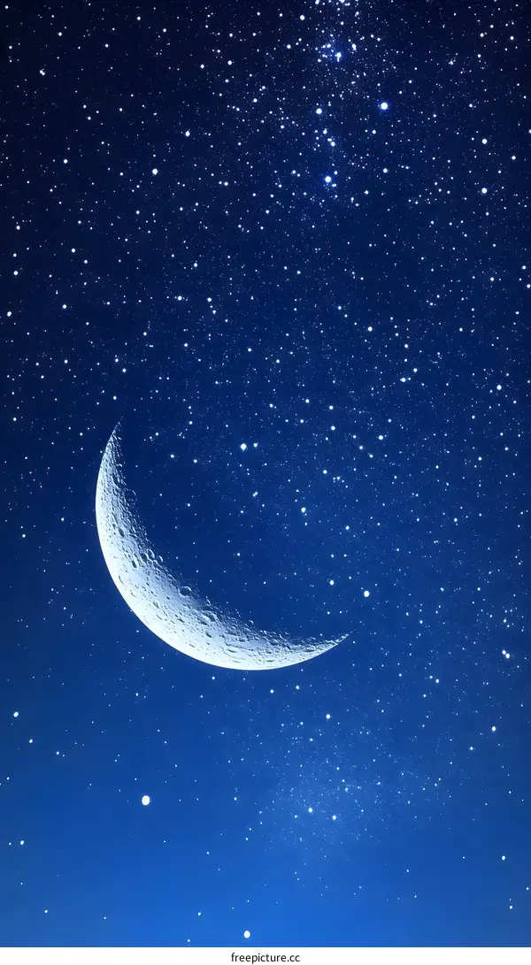 Night Sky with Crescent Moon and Stars