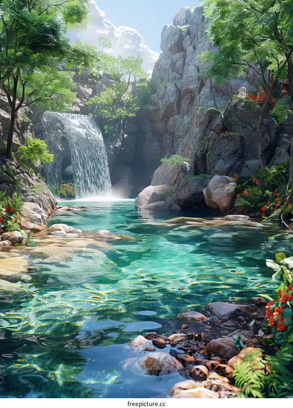 Majestic Waterfall in Lush Jungle