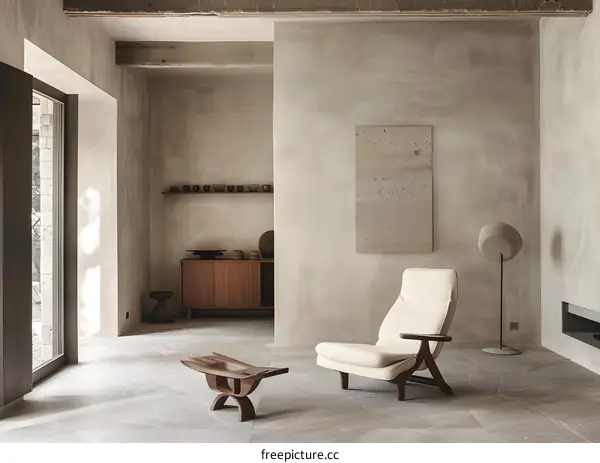 Minimalist Interior Design with Wooden Furniture and Beige Walls