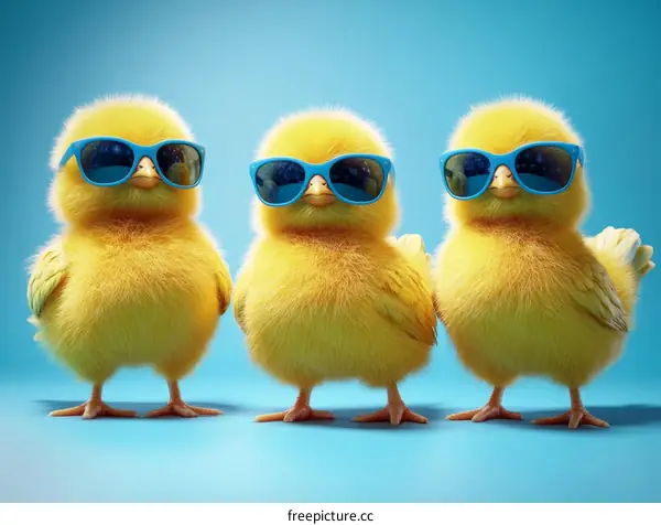 Three Cute Chickens with Sunglasses