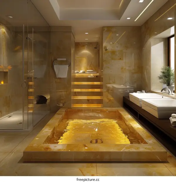Luxury Gold Onyx Bathroom with Jacuzzi