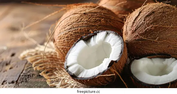 Fresh Coconut on a Wooden Table