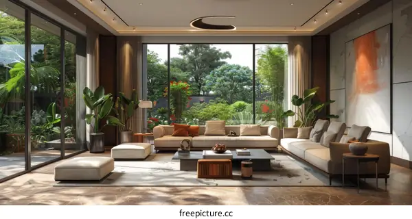 Modern Minimalist Living Room with Greenery