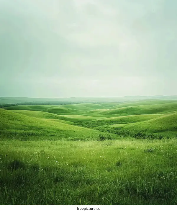 Vast Verdant Rolling Hills Under a Gray Sky