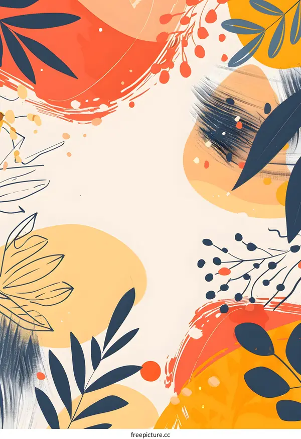 Abstract Floral Background with Watercolor and Ink