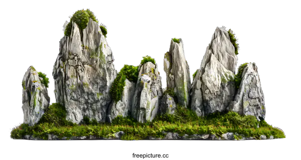 [Transparent Background PNG]Stone Mountain Range With Green Moss