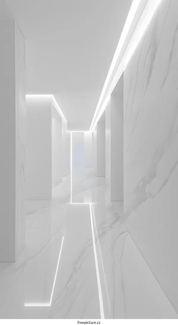 White Marble Corridor with Recessed Lighting