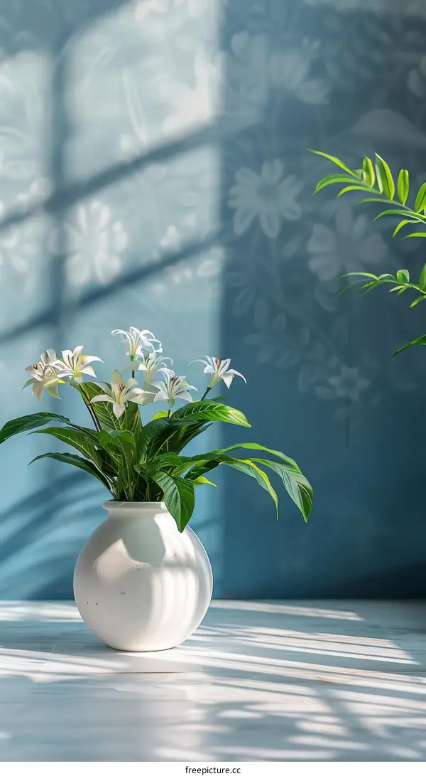 White Vase with Lilies in Sunlight