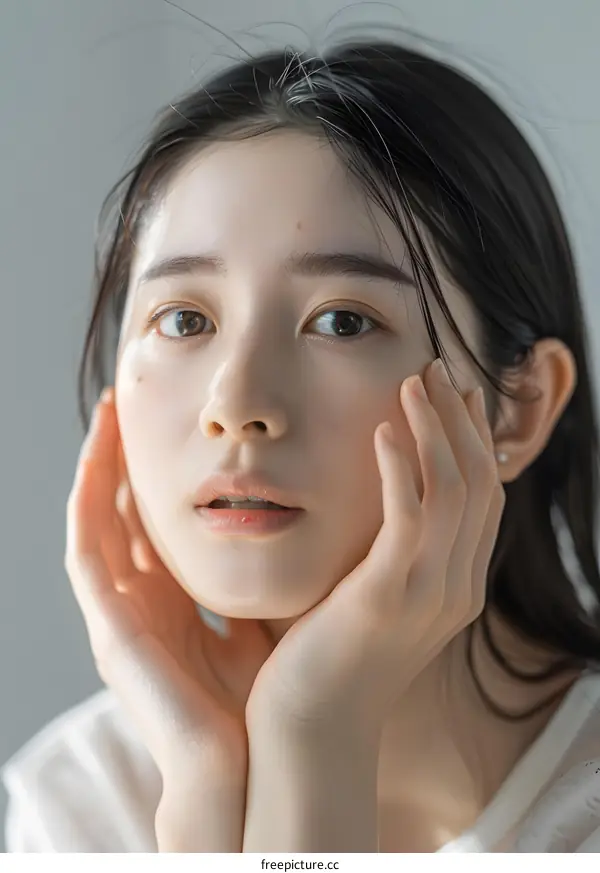 Portrait of a Young Asian Woman with Soft Makeup