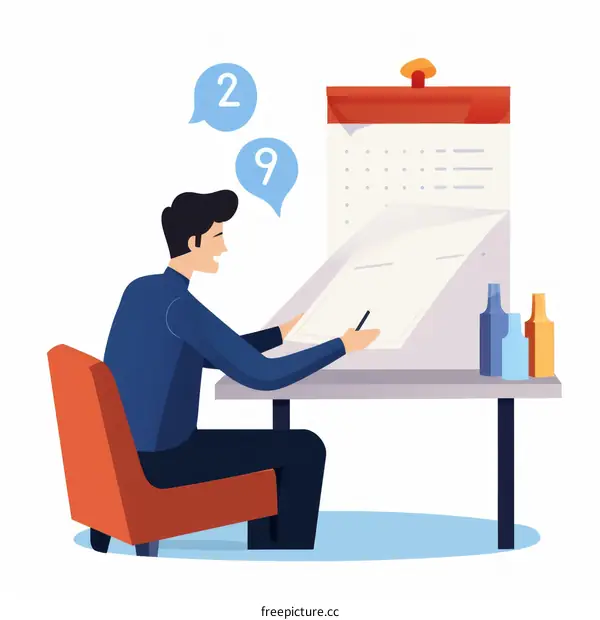 man planning schedule using desk calendar