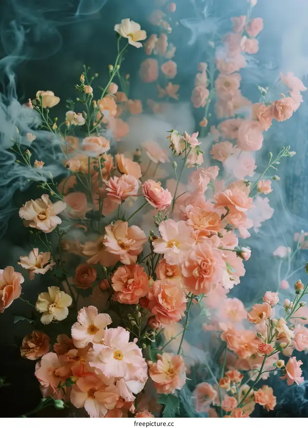 Mystical Peach Roses in Soft Mist