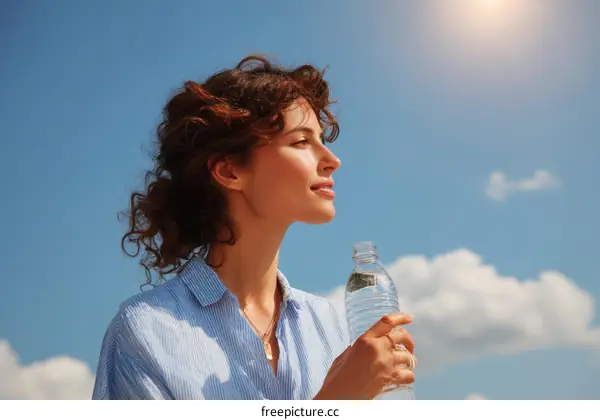 Woman enjoying the outdoors with a water bottle