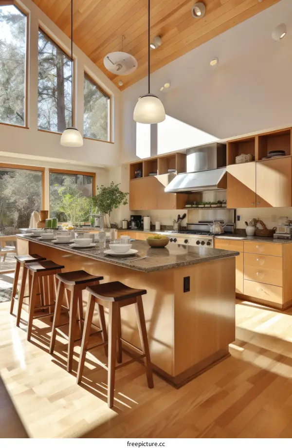 Kitchen island with seating and a view