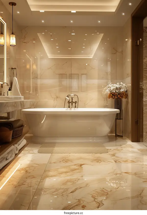 Luxury Beige Marble Bathroom Design