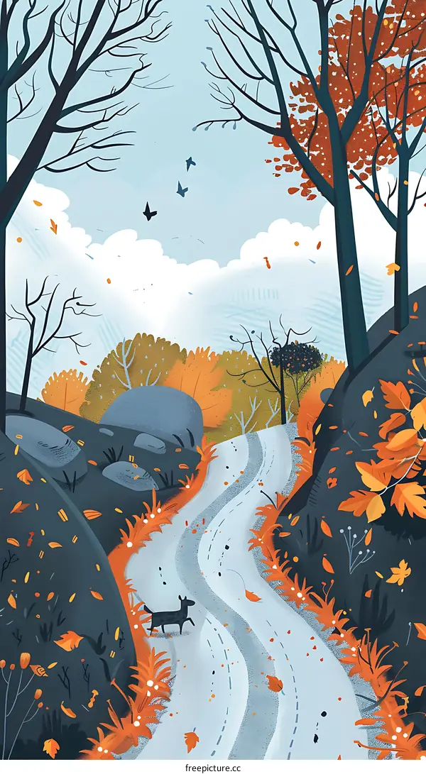 Autumn Pathway with Dog