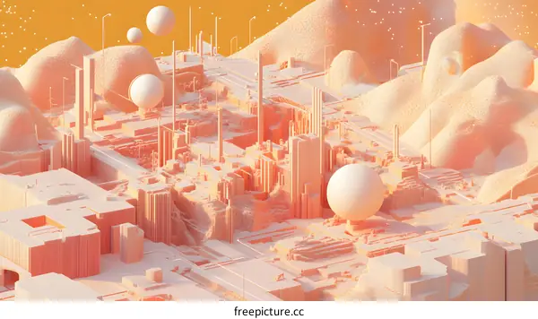 Abstract 3D Cityscape with Geometric Shapes