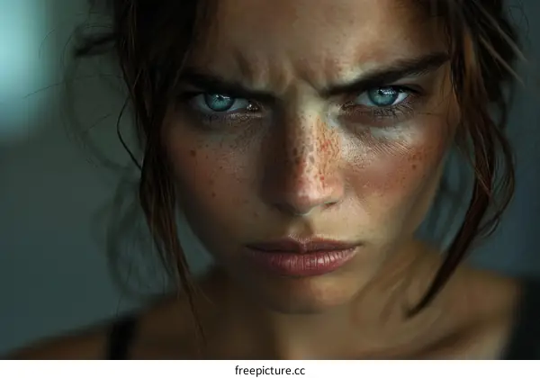 Close-up Portrait of a Woman with Intense Expression