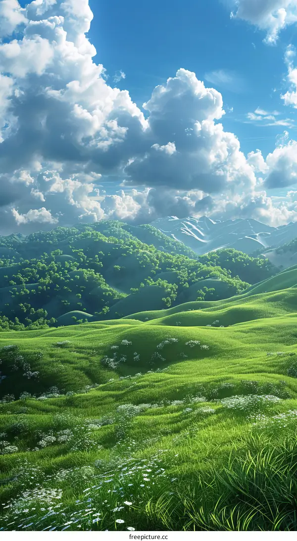 Rolling Green Hills Under a Blue Sky