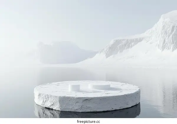 White Minimalist Product Display on a Glacial Lake