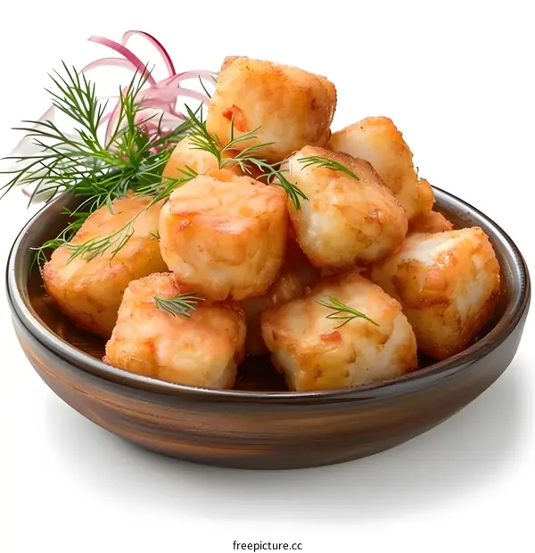 Fried potato balls with dill