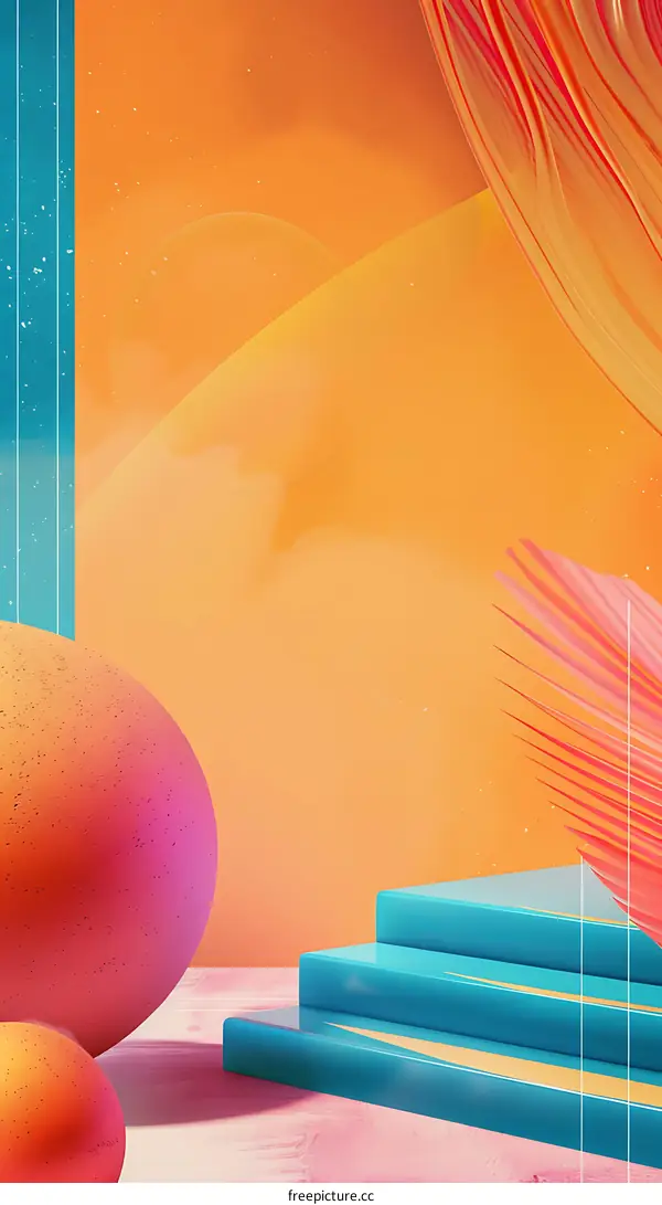 Abstract 3D Rendered  Orange Blue Pink  Background Design