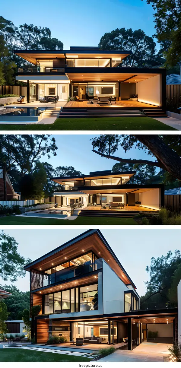 Modern House with Large Windows and Wooden Deck