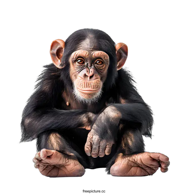 [Transparent Background PNG]A chimpanzee sits on a white background