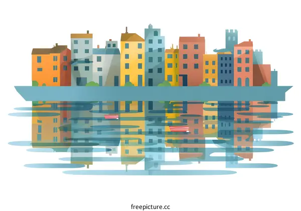 Cityscape with Reflection of Buildings in Water