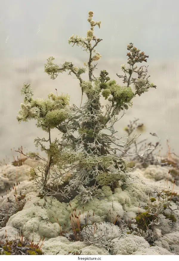 Close Up Of A Small Tree Covered In Moss