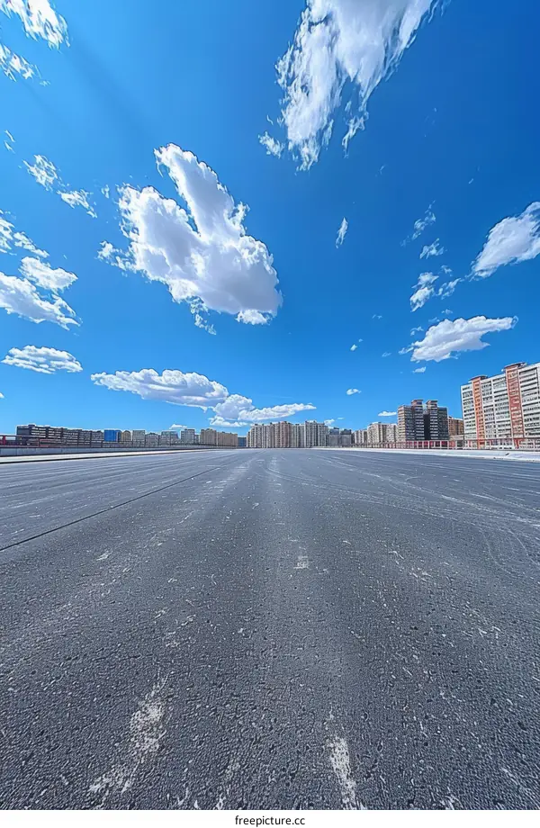 New Asphalt Roadway with Skyscrapers in Urban Area