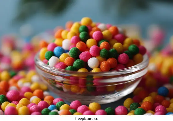 Colorful Sugar Sprinkles in a Glass Bowl