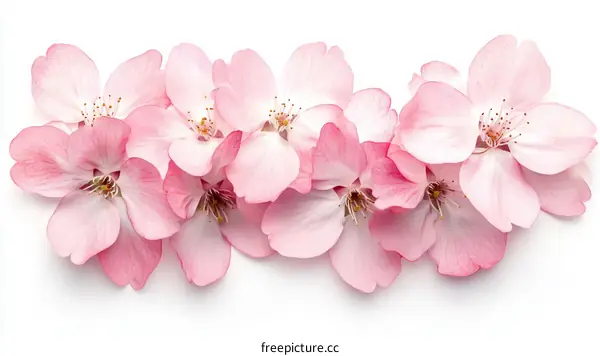 Delicate Pink Flowers Arrangement on White Background