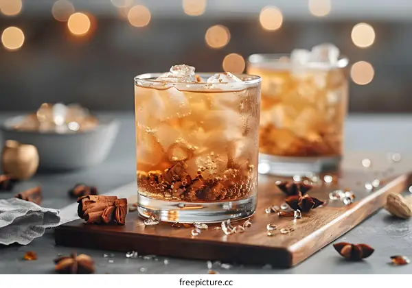 refreshing sparkling water with ice and spices