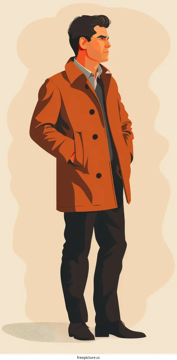 retro cartoon illustration of a man wearing brown coat