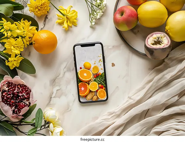 Smartphone Screen Displaying Fresh Fruit Still Life