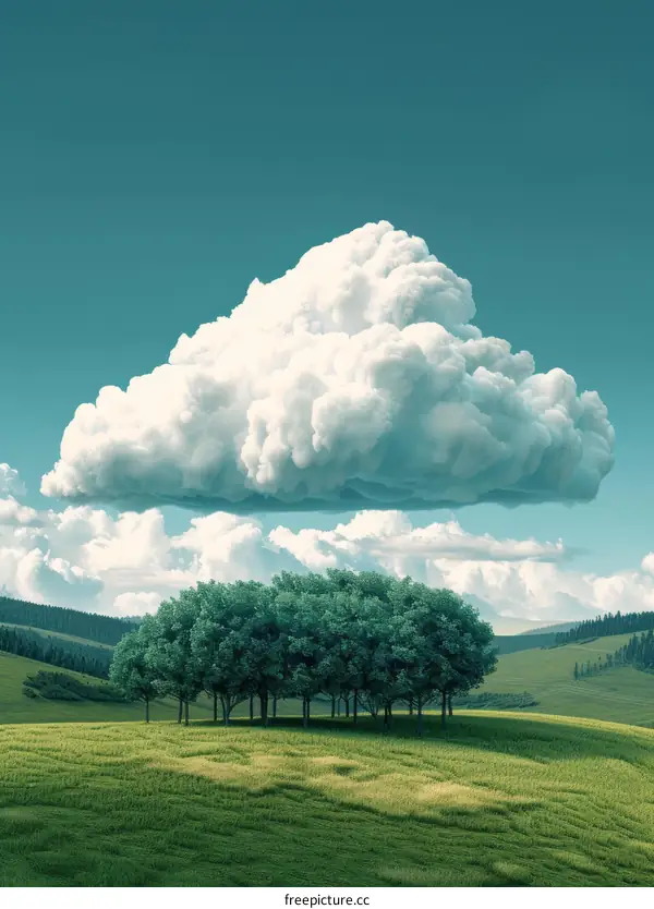 Green Trees Under a Giant Cloud