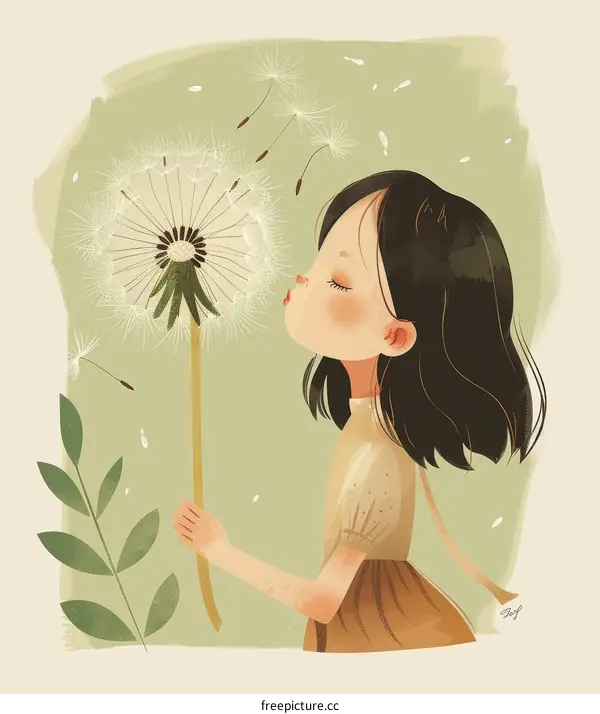 Little girl blowing dandelion seeds