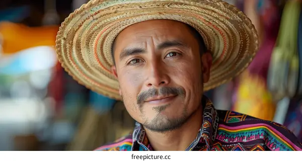 Portrait of a Guatemalan man wearing a traditional straw hat