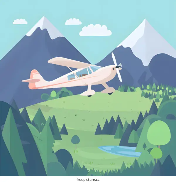 Small Airplane Flying Over Mountain Landscape
