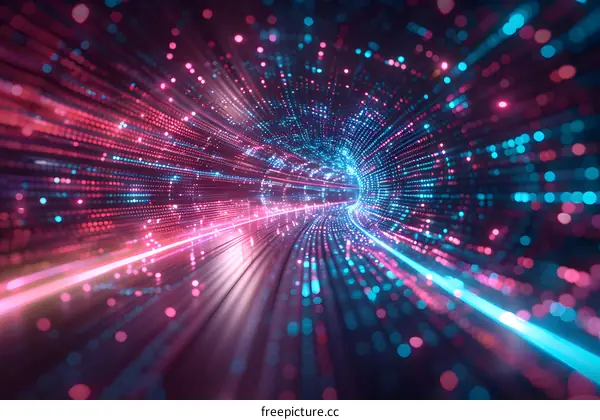 Abstract glowing tunnel of pink and blue particles animation